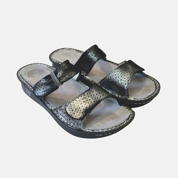 Alegria By PG Lite Karmen Pewter Wavy Leather Platform Slide Sandal Size EU 40 - Picture 1 of 9